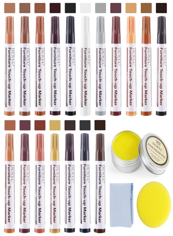 DEWEL Furniture Markers Touch Up, 18 Colors Wood Markers Furniture Repair Kit with Polish Wax, Wood Pens for Furniture Scratch Repair - Image 1